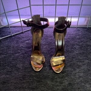Elegant Gold Ankle Strap Heels